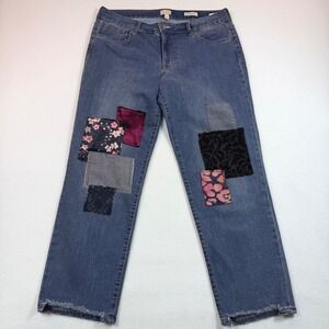 LOGO Lavish Lori Goldstein Boyfriend Jeans Blue Patchwork Frayed Hem Size 12